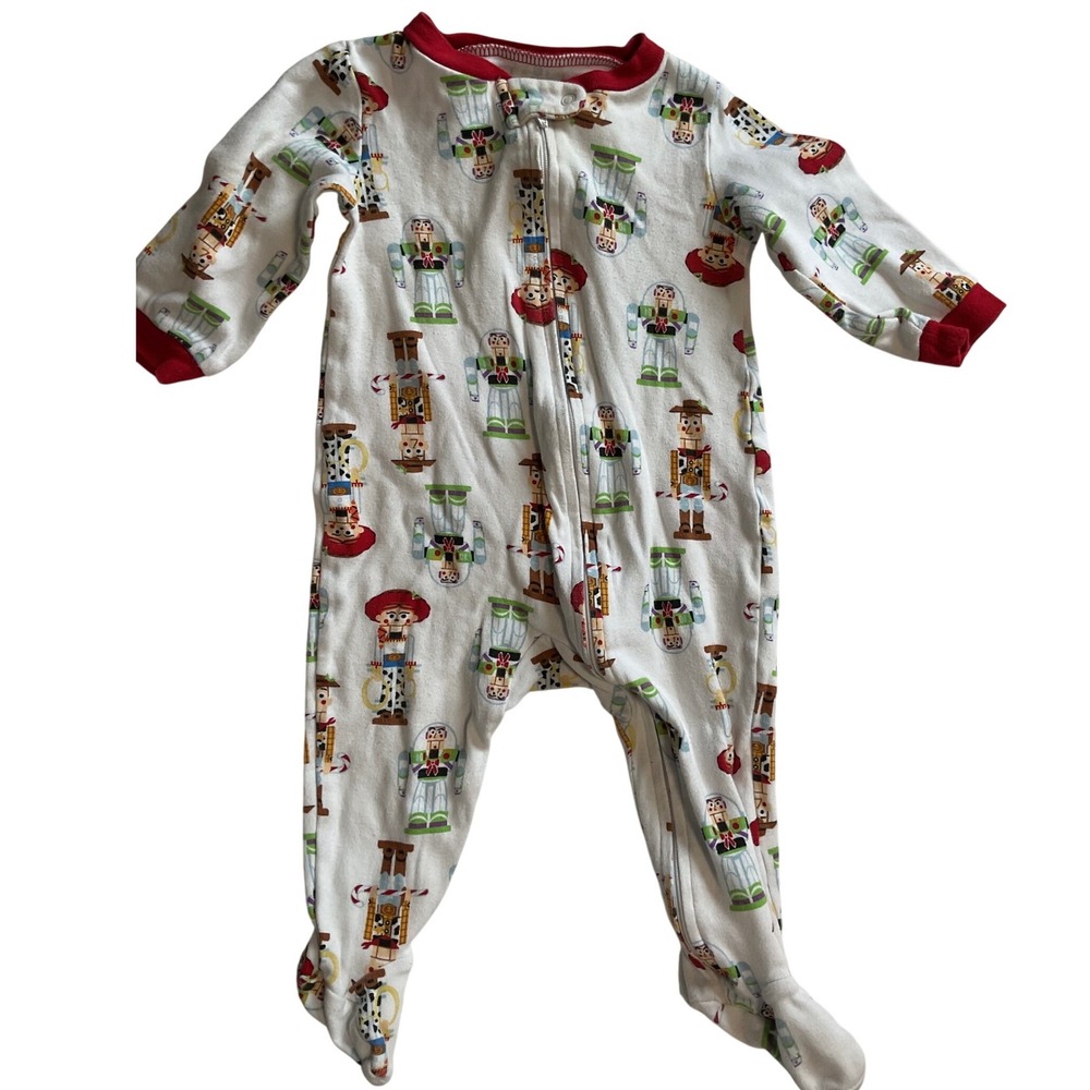 Disney Pixar Toy Story Nutcracker Holiday Zip Up Footie Sleeper 6/9M White Red